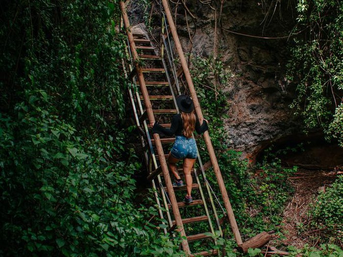 Wooden staircase on the Barranco del Álamo route
